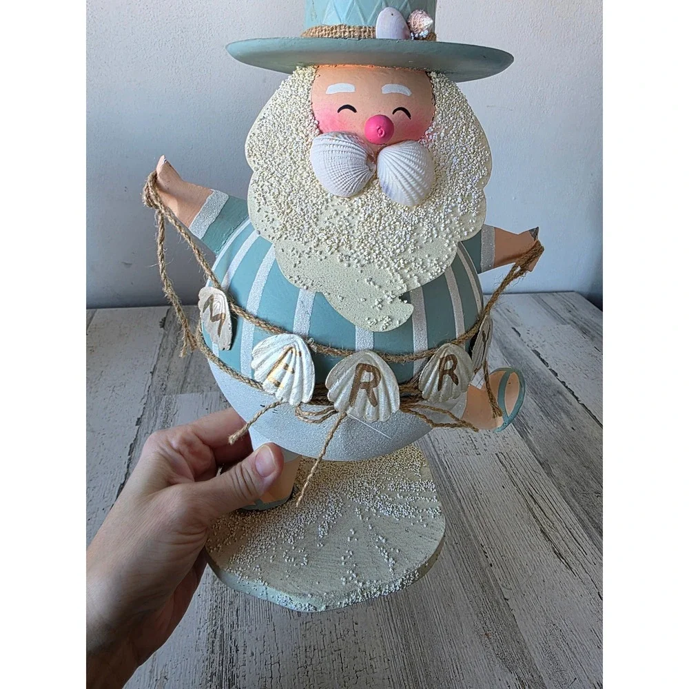 Metal Beach‎ Santa figurine nautical statue glitter shabby chic